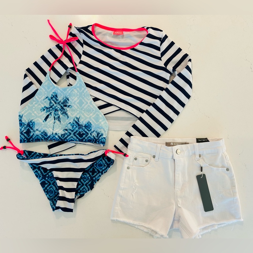 Striped Kids Swim Set with Palm Print